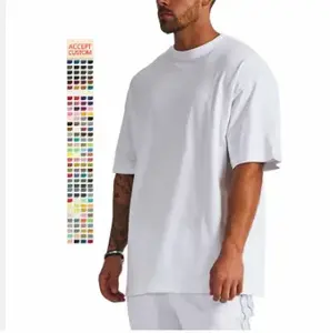 Camiseta de algodón 250 Gsm con estampado personalizado para hombre Camiseta en blanco de gran tamaño con cuello alto de algodón 100% para hombre - Product Image 2