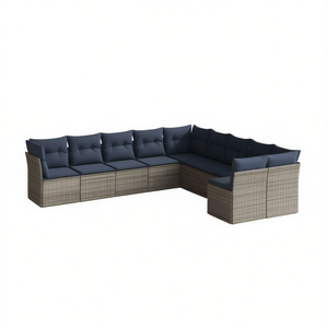Gray Poly Rattan Patio <b>Sofa</b> <b>Set</b> With Cushions For Garden Outdoor Furniture Contemporary Style - Product Image 1