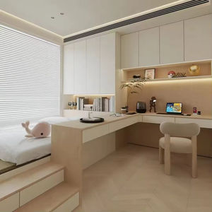 Ensemble de chambre à coucher convertible moderne et simple <span class=keywords><strong>en</strong></span> bois écologique avec lit coffre tatami intégré et <span class=keywords><strong>bureau</strong></span> - Product Image 1