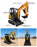 Mini-excavatrices de 1,2 tonne et 1,6 tonne avec moteur japonais, fabrication chinoise, entraînement hydraulique à 360 degrés, pour ferme et ranch, excavatrice de 13 tonnes