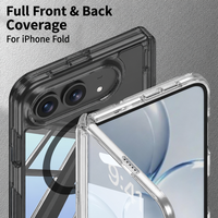Coque de téléphone magnétique transparente pour iPhone Duo avec béquille intégrée, protection intégrale, antichoc, airbag, anti-chute