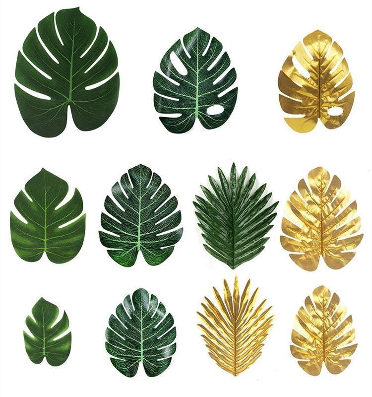 Hot Selling 3 sizes Tropical Artificial  Palm leaves for  Hawaii  Birthday Party Wedding Table Decoration