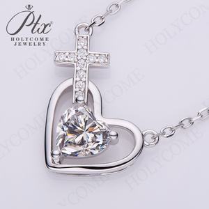 Collana 925 in <span class=keywords><strong>argento</strong></span> <span class=keywords><strong>D</strong></span> VVS Moissanite da donna Design Cross Love perfetto per uscite quotidiane date lavoro ipoallergenico lucido MB025 - Product Image 2