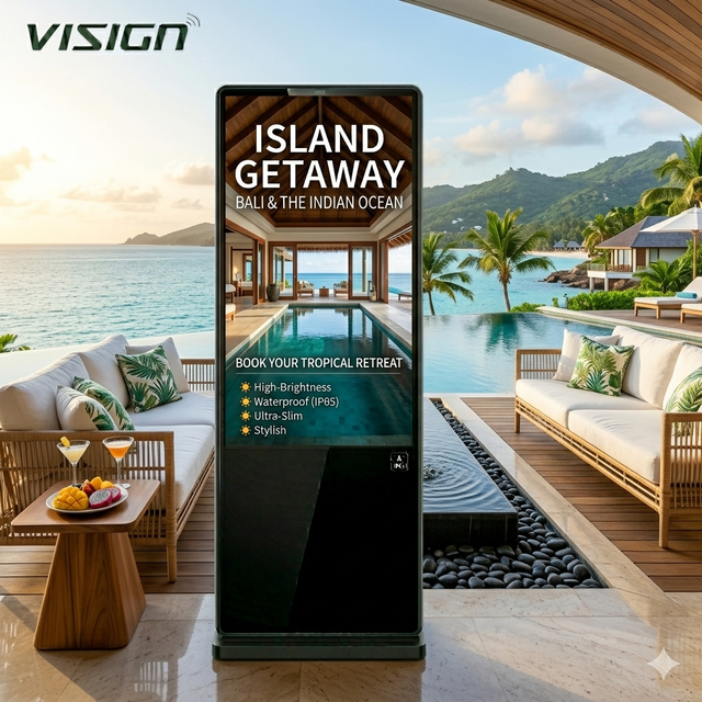 VISIGN Outdoor Advertising Digital Signage Screen 2500Nits Android LCD Totem Waterproof Floor Standing Media Display Player