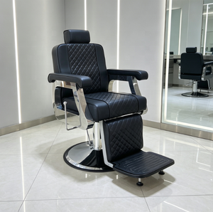 Sillón de Barbería de Cuero Sintético con Base Hidráulica Ajustable en Altura, Mueble de Salón de Diseño Industrial, Giratorio 360 Grados - Product Image 1