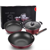 Ensemble de casseroles antiadhésives 4 pièces pour cuisinière à gaz, comprenant un wok et une poêle à frire, idéal pour la cuisine domestique – Vente en gros