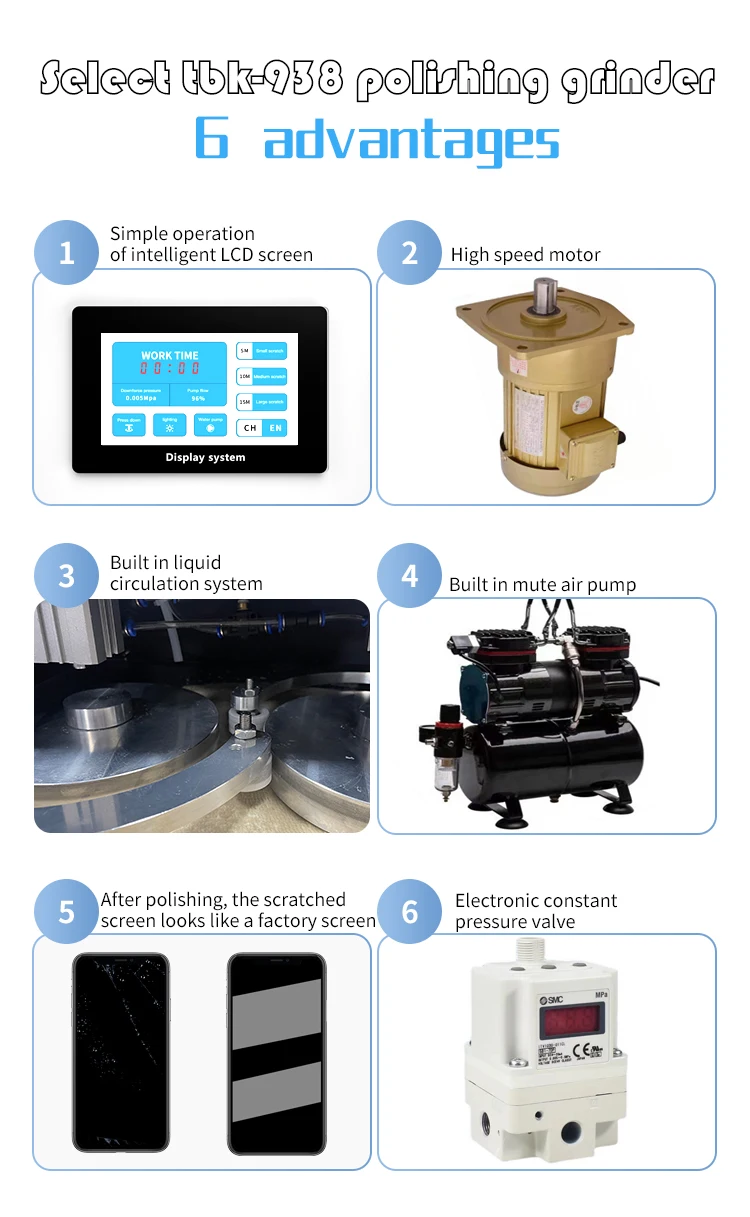 TBK 938L 8phone Automatic Polishing Machine for Lcd Display Scratch Removal For Phone Back Glass Remover Watch Grinding Machine