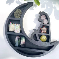 Offre Spéciale de pierre de guérison de roche naturelle spirituelle chat dans la lune quartz support en bois support en cristal ornements de pierres précieuses en cristal