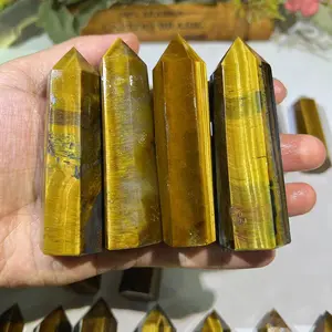 Kindfull Wholesale Natural Yellow Tiger Eye Stone Point Healing Crystal Quartz Gemstone Tower Wand For Gift