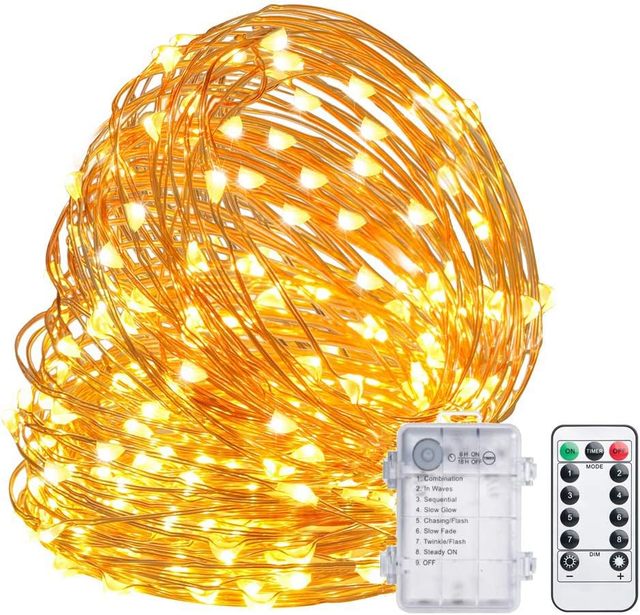 10M 100 LED String Fairy Lights Battery Operated Indoor & Outdoor Christmas Decorative Lights with Remote Waterproof Copper Wire