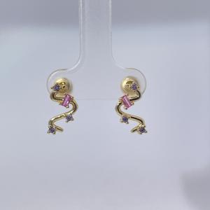 Tianyu Gems Classic Gold Plated Brass <b>Emerald</b>-Cut Round Zircon <b>Stud</b> <b>Earrings</b> with Animal Design Subtly Luxurious Pinkish-Purple - Product Image 1