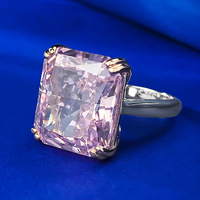 Bague en argent sterling 925 avec diamant rose à haute teneur en carbone, taille fleur de glace, 14x16mm, grand diamant de laboratoire