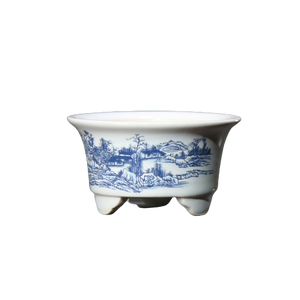 Hand Painted Ceramic Bonsai <b>Pot</b> With Snow Scene Design Three Legged Miniature Planter White <b>Clay</b> - Product Image 5