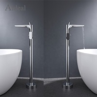 Robinet de baignoire autoportant en laiton Aideal, mitigeur de baignoire à montage au sol avec débit d'eau élevé de 47 L par minute, douchette à main chromée
