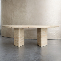 Table à manger en marbre en forme de larme, style Dream Home Organic, double planche en pierre, pour une salle à manger résidentielle moderne haut de gamme
