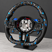 Volant en fibre de carbone forgé sur mesure pour BMW M3 G80 M4 G82, cuir bleu pailleté, fond plat avec palettes de changement de vitesse, mise à niveau de l'intérieur