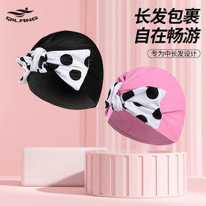 Gorro de natación para cabello largo, talla grande para adultos, negro con flores blancas, accesorio de poliéster para traje de baño - Product Image 3