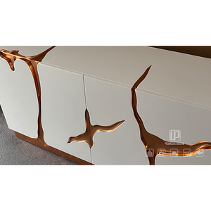 Meuble TV rectangulaire en bois, design tendance, blanc mat avec motif marron, pour salon - Product Image 2