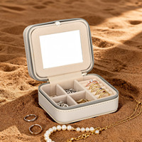 Boîte cadeau écologique personnalisée pour ensemble de bijoux avec miroir intégré, compartiments séparés et fermeture éclair, toucher doux
