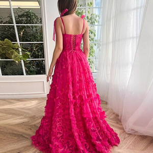S3001L 2026 Nuovo <span class=keywords><strong>Abito</strong></span> Lungo Elegante <span class=keywords><strong>Rosa</strong></span> con Spacco Alto, Spalline Sottili e Ricamo - Splendido <span class=keywords><strong>Abito</strong></span> da Sera - Product Image 4
