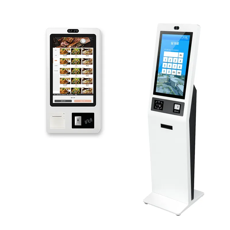 Quiosque interativo de chão com tela de toque automática dupla face, terminal de pagamento NFC POS de autoatendimento, quiosque LCD de 32 ''