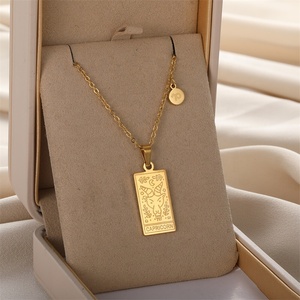 Collar de horóscopo del zodiaco grabado de acero inoxidable, collar de tarjeta de Tarot cuadrado personalizado, collar de <span class=keywords><strong>pareja</strong></span>, novedad de 2024 - Product Image 5