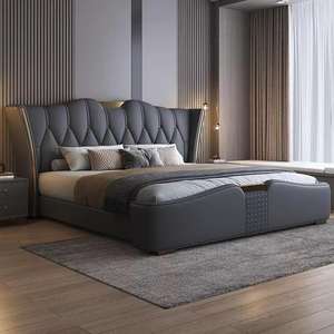 Cama doble de cuero de lujo italiano para dormitorio principal con mechones tamaño King/Queen nueva atmósfera suave de gama alta - Product Image 3