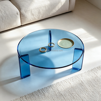 Table basse ronde en acrylique transparente orange de 80 cm pour salon, appartement, décoration de maison moderne, design robuste à 3 pieds