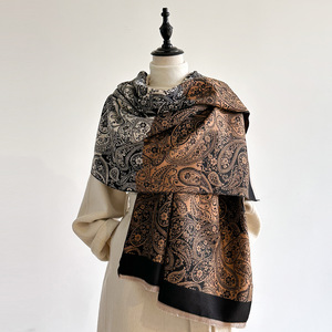 Echarpes et enveloppes d'hiver coupe-vent surdimensionnées Motif de fleurs fantaisie Echarpe épaisse Châle Mesdames Echarpes imitation cachemire double face - Product Image 3