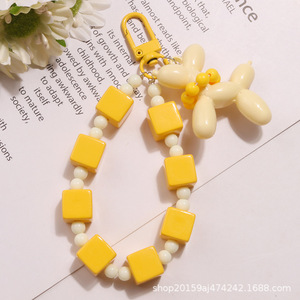 Nouvelle couleur unie perlée écharpe bulle chien en peluche porte-clés pendentif mignon coloré bloc accessoires sac décoration - Product Image 6