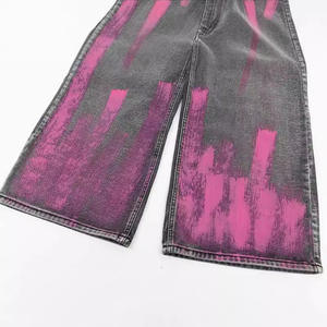 جينز رجالي بقصة مستقيمة بتصميم فريد بنمط طباعة الحبر، جينز رجالي عصري بتصميم ستون ووش، جينز رجالي فضفاض - Product Image 4