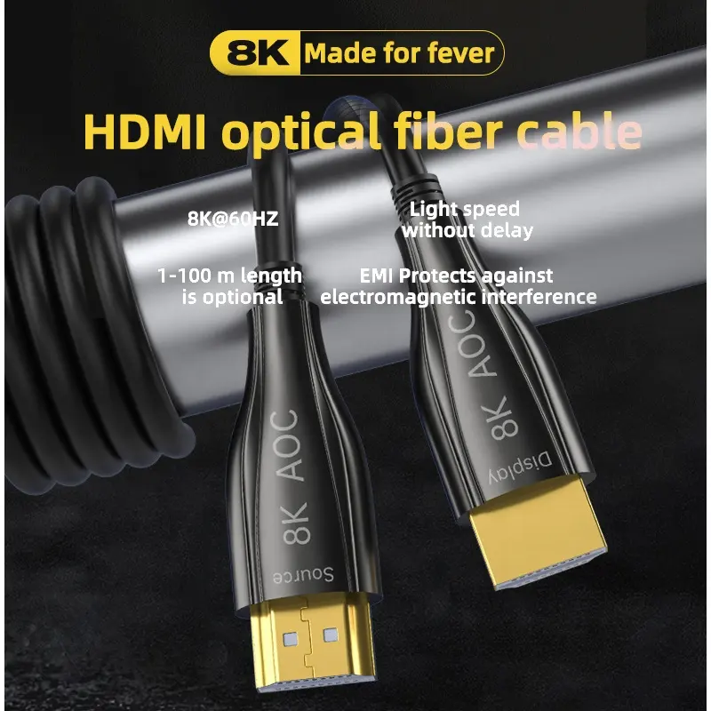 Glasfaserkabel Glasfaser 4k 120hzz HDMI-Kabel Hochgeschwindigkeit 48Gbit/s Ultra HDMI 8K 60hz Gold PVC Polybag Aoc-Monitoren-Kombination