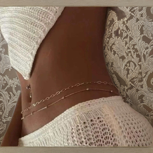 Chaîne de taille double couche en acier inoxydable plaqué or PVD 18 carats avec perles à maillons ovales |   Chaîne de ventre imperméable, cadeau de mariage - Product Image 2