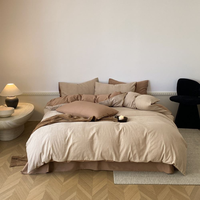 Parure de lit hiver chaude 100% coton brossé, jacquard minimaliste, 4 pièces, pour maison, hôtel, chambre d'hôtes