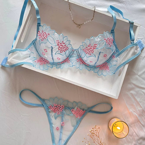 Penjualan laris Set celana dalam Bra seksi malam sejuk bordir bunga jaring elegan seksi - Product Image 1