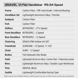 Bicicleta de Carretera GRAVEL-V1 de 24 Velocidades con Frenos de Disco Hidráulicos, Manillar Plano, Ruedas de Fibra de Carbono de 700c, Capacidad de Carga de 150 kg, GRAVEL-V1-PB GRA - Product Image 6