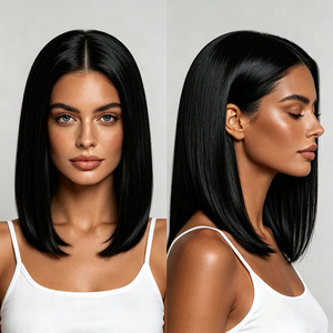 Perruques Bob Courtes Droites de 12 Pouces en Cheveux Vietnamiens Bruts, Perruque Lace Front Vierge Lisse Noire Foncée avec Closure 4x4 5x5 – Vente en Gros - Product Image 6