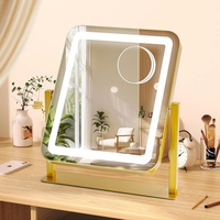 Miroir de Maquillage LED avec Commande Tactile Intelligente, Cadre Métallique Carré Rotatif à 360 Degrés, Miroir de Coiffeuse de Bureau