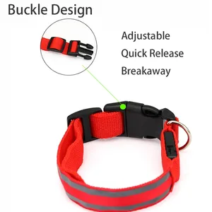 USB recargable <span class=keywords><strong>LED</strong></span> Luz de seguridad nocturna Gatos Perros botón batería luminosa intermitente brillante Nylon reflectante <span class=keywords><strong>Collar</strong></span> hebilla Correa - Product Image 3