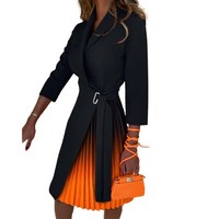 Nouvelle robe plissée à col en V, à la taille cintrée et à manches mi-longues, tendance