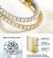 Bracelet tennis personnalisé en moissanite VVS 3-5 mm, chaîne en laiton plaqué rhodium et palladium, bijoux de fête hip-hop