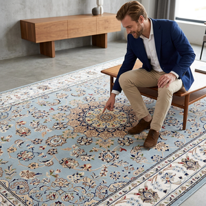 พรมถักมือ KNOT RUGS แบบซักได้ ขนนุ่ม ไม่ลื่น เป็นมิตรกับสิ่งแวดล้อม สีพื้น สี่เหลี่ยมผืนผ้า สีฟ้าอ่อน ทำจากขนสัตว์ สำหรับห้องนั่งเล่นและบ้าน - Product Image 1