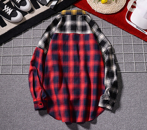 2024 printemps nouvelles grandes tailles épaules tombantes ample décontracté Plaid à manches longues <span class=keywords><strong>chemise</strong></span> couleur bloc flanelle <span class=keywords><strong>chemise</strong></span> à carreaux - Product Image 2