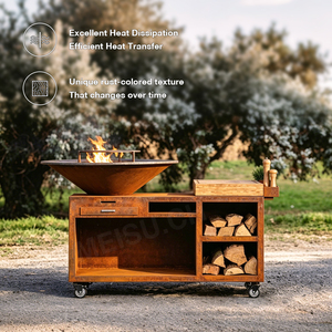 Parrilla de Carbón para Exteriores MEISU.CH, Barbacoa Grande de Acero Corten Resistente a la Oxidación con Almacenamiento de Leña WS-TB-900 - Product Image 3
