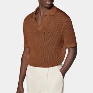 Camicia da uomo con maglia a nido d'ape in maglia di cotone a manica corta personalizzata camicie bianche in seta