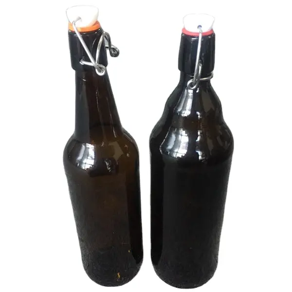 factory price 500ml dark green and clear glass swing top drinking wine bottles with food grade clip lids