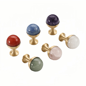 Nordic Style Single Hole <strong>Knobs</strong>-Multi-Color Natural Stone Brass Base Handles for Kitchen/Wine Cabinet/Drawer/Shoe Cabinet Durable - Product Image 3