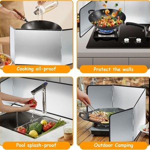 Folding Oil Baffle Plate For Gas Stove Silver Heat Insulation Shield Cooking Anti-Splatter Guard Household Kitchen Protection - Product Image 2