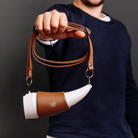 Haute qualité en acier inoxydable corne de chèvre Thermos tasse en cuir PU couvercle porte-gobelet extérieur café bière métal blindé peint Animal