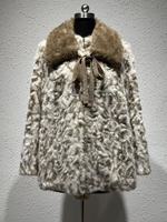 Manteau en fausse fourrure pour femme avec imprimé léopard, col en fausse fourrure amovible, détail nœud papillon, veste en fausse fourrure mi-longue pour l'hiver